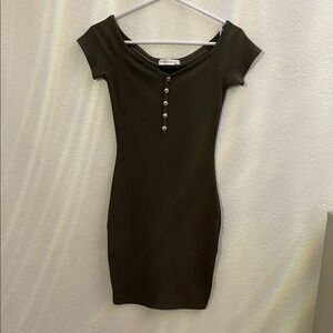 Dark Green Ribbed Button-Down Dress